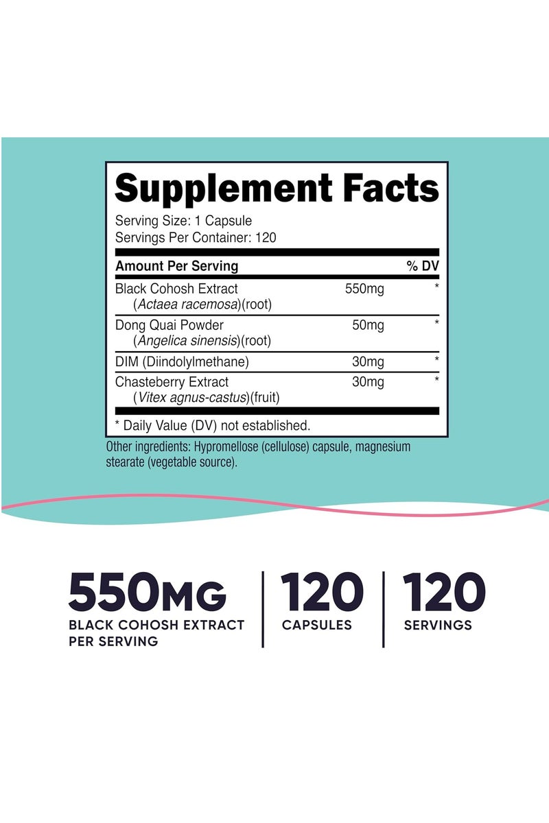 كبسولات نيوتريكوست كوهوش السوداء للنساء، 650 ملغ، 120 كبسولة - Image 2