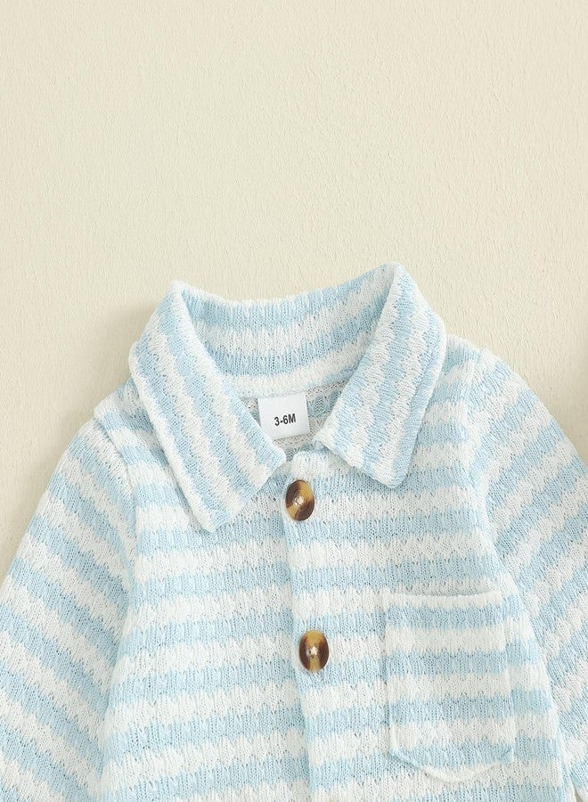 Thorn Tree Baby Boys Clothes Infant Knit Romper Long Sleeve Newborn Outfits Button Closure Onesie Turn Down Collar Jumpsuit (Blue, 0-3M) - Image 5