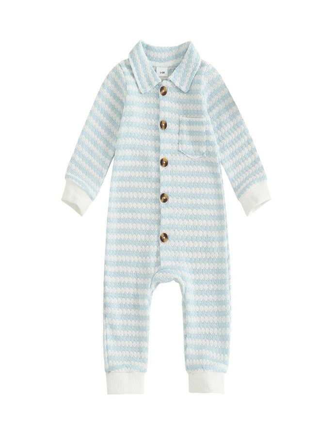 Thorn Tree Baby Boys Clothes Infant Knit Romper Long Sleeve Newborn Outfits Button Closure Onesie Turn Down Collar Jumpsuit (Blue, 0-3M) - Image 1