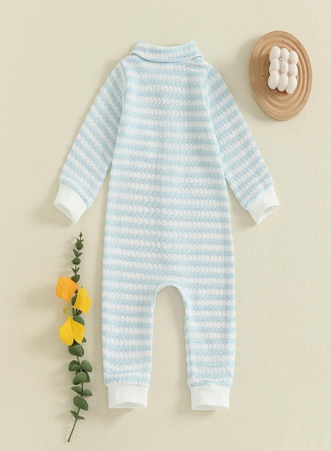 Thorn Tree Baby Boys Clothes Infant Knit Romper Long Sleeve Newborn Outfits Button Closure Onesie Turn Down Collar Jumpsuit (Blue, 0-3M) - Image 4