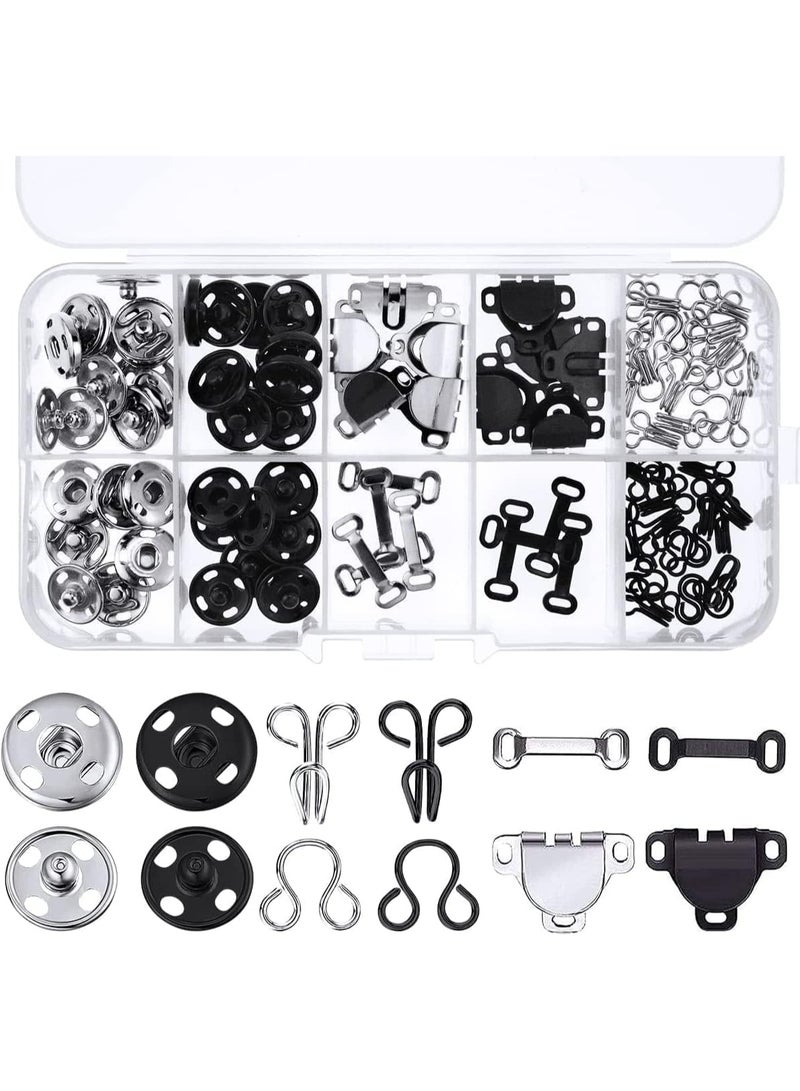 50 Pair 3 Styles Skirt Hooks and Eyes Sewing Hook, Sewing Snaps Clothing Fixing Tools with Metal Snaps Buttons Fasteners Press Studs for Trousers Skirt Dress Bra Sewing DIY Crafting, 2 Colors (50) - Image 1