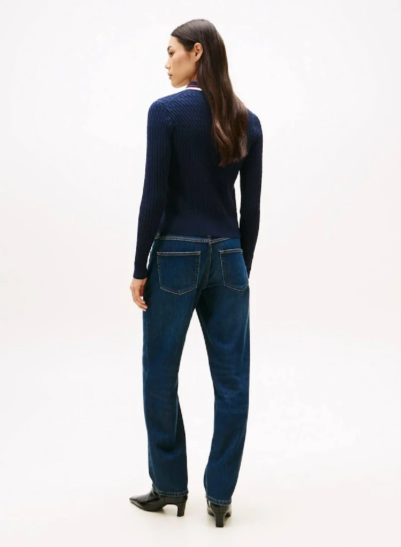 TOMMY HILFIGER Fine Cable Knit Polo Collar Cardigan