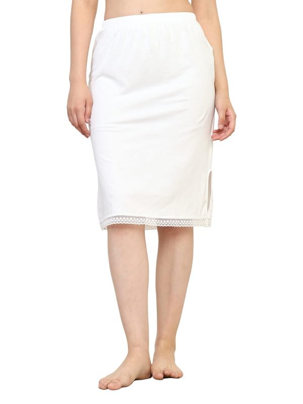TIZEE Cotton Under Skirt for Women White Soft & Breathable Slip Skirt for Saree, Dresses & Layering Anti-Static Comfortable Fit Size L - Image 2