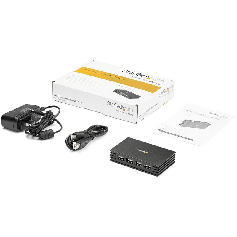 StarTech.com 4 Port Compact Black USB 2.0 Hub - Bus-powered or with Included Power Adapter - Portable Mac/PC laptop hub, TAA (ST4202USB) - Image 5