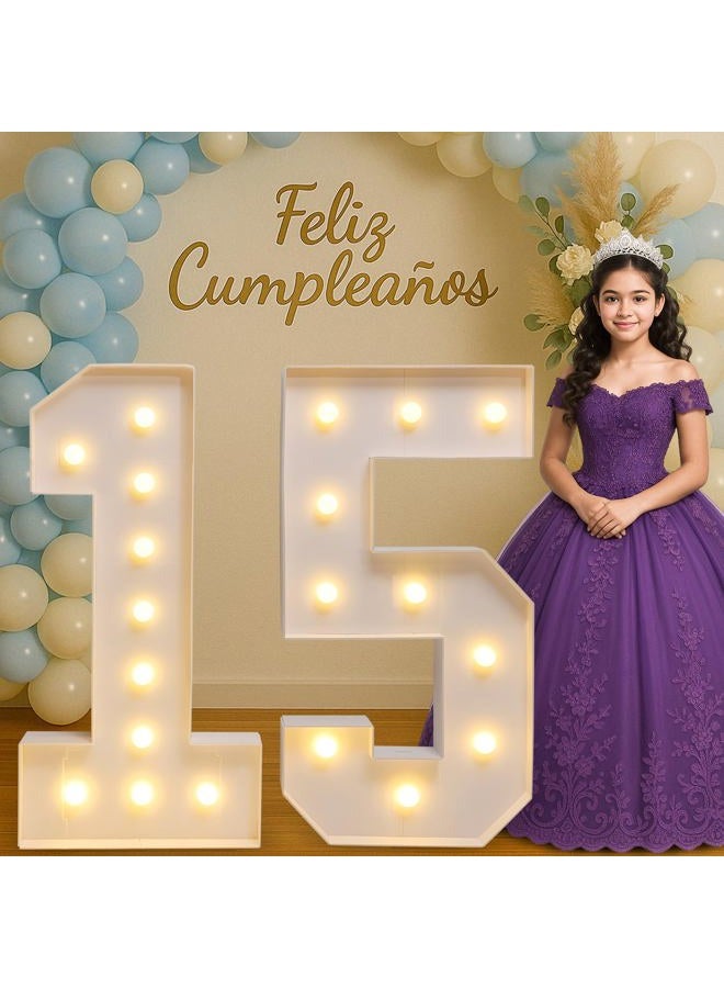 Brilucky Marquee Numbers Large 15th Birthday Decorations For Girls and Boys,15 Light Up Numbers Quinceanera Party Decorations,Numero 15 Decoracion Para Quinceañera,Centros De Mesa De 15 Años - Image 1