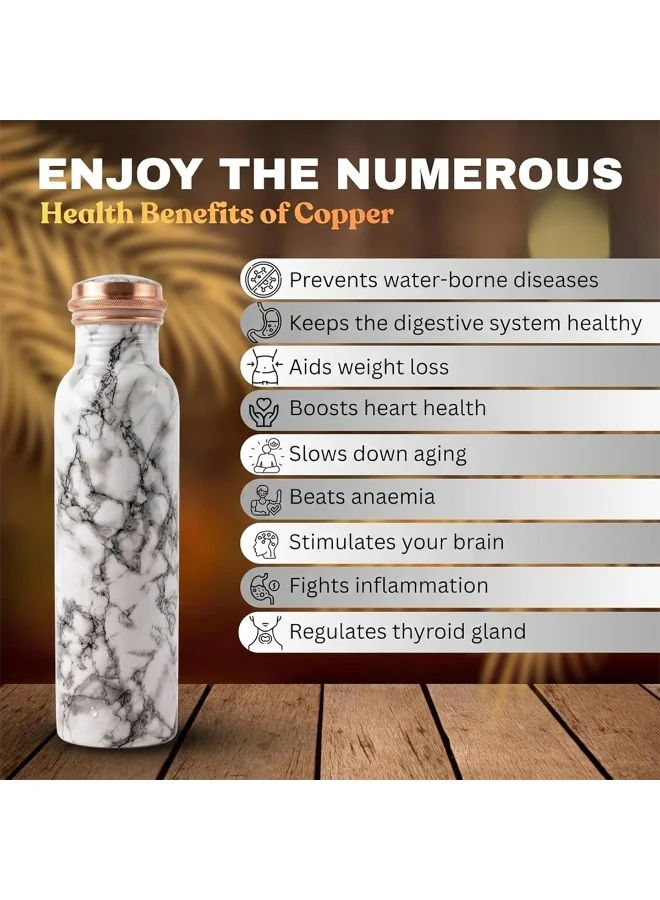 Mobcos Mobcos Silver Vein Marble Copper W Bottle 1 Ltr Mobcos Silver Vein Marble Copper Water Bottle 1 Ltr, 99% Pure Copper Bottle with Leakproof Screw Cap, Handmade Marbled Design, Reusable Water Bottle for Home, Office & Travel  | Best Price UAE