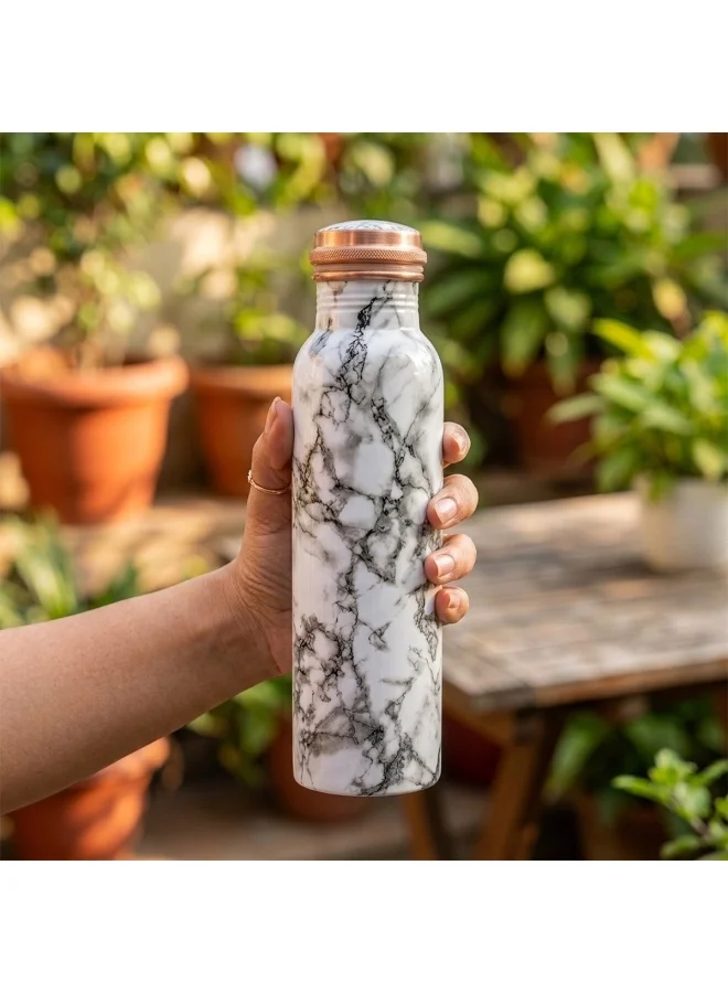 Mobcos Mobcos Silver Vein Marble Copper Water Bottle 1 Ltr, 99% Pure Copper Bottle with Leakproof Screw Cap, Handmade Marbled Design, Reusable Water Bottle for Home, Office & Travel