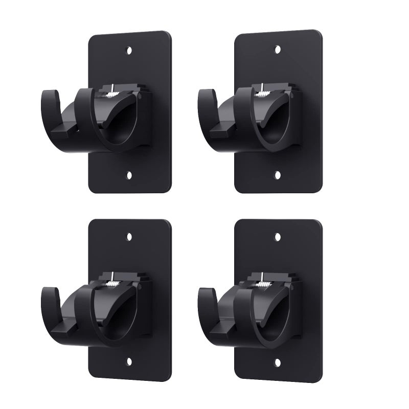4 Pieces Self Adhesive Curtain Rod Bracket Universal Plastic Curtain Rod Holders No Drill Curtain Rod Brackets Curtain Rod Hooks for Bathroom Bedroom Livingroom Kitchen Black