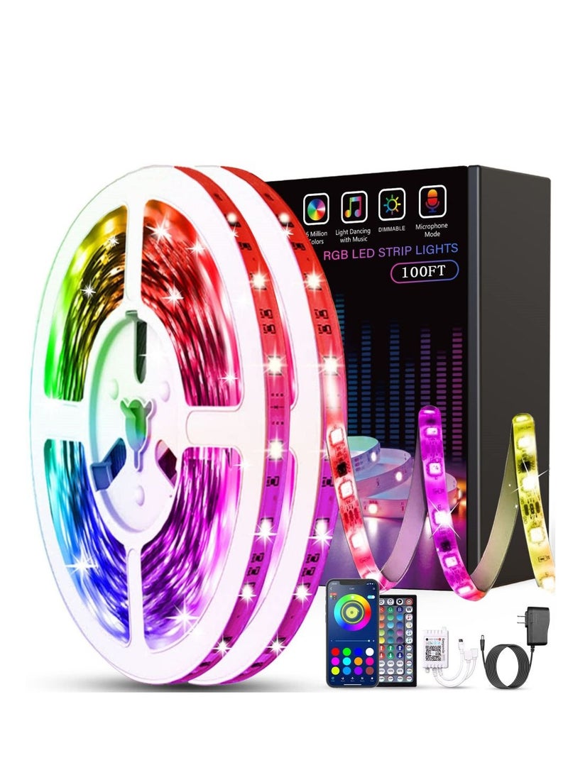COOLBABY Led Lights for Bedroom 100ft (2 Rolls of 50ft) Music Sync Color Changing Strip Lights with Remote and App Control RGB Strip for Room Home Party Decoration - Image 1