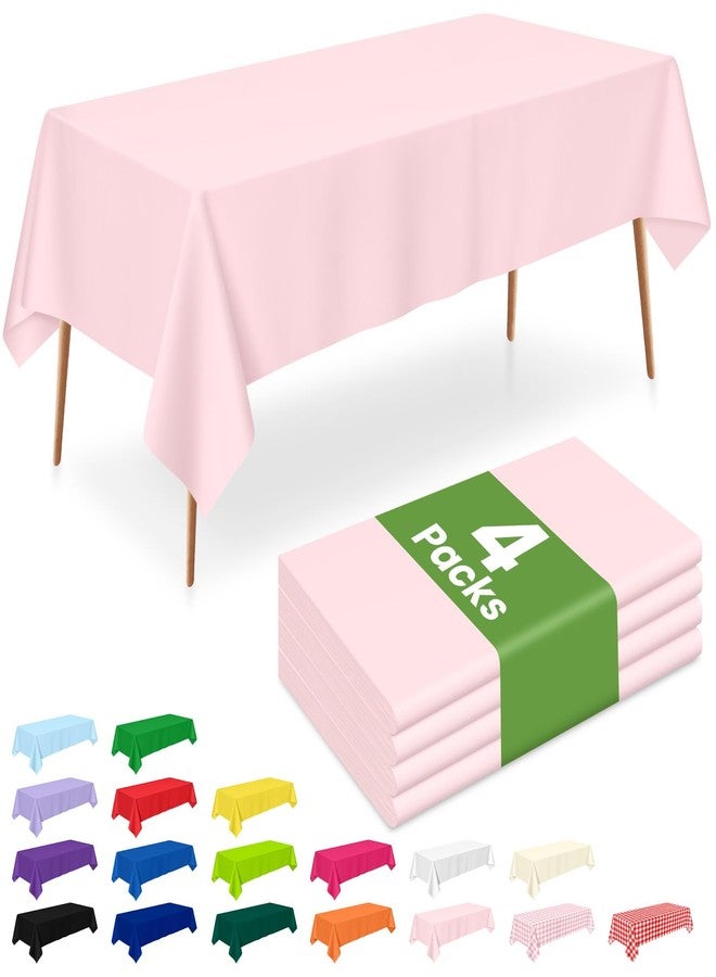 LANLISA 4 Pack Pink Plastic Tablecloth, 54 x 108 Inch Rectangle Table Cloth Disposable, Valentines Day, Easter Party, Mothers Day Decorations Tablecloths, Pastel Party Plastic Cover - Image 1