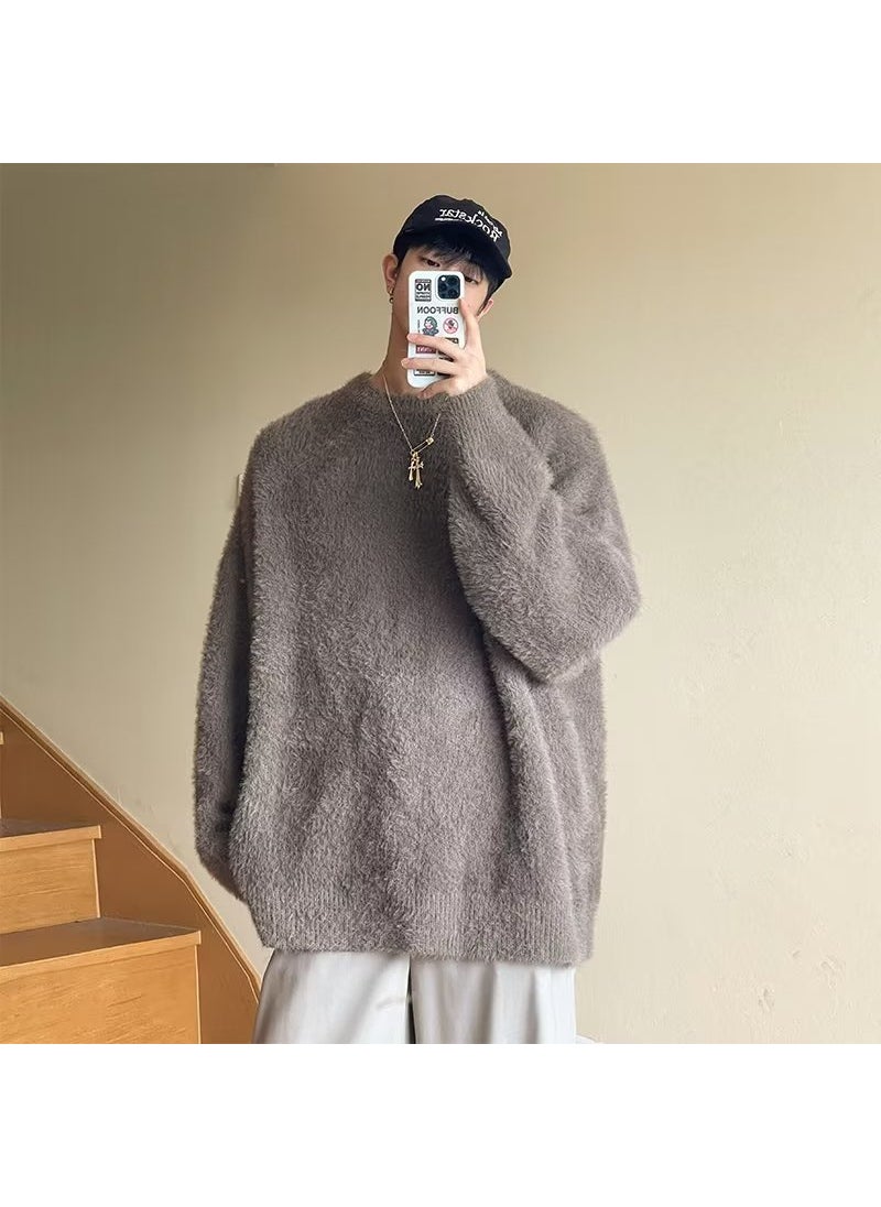 Generic - Brown American Retro Cashmere Sweater Men Winter Lazy Style Loose Knitted Sweater Coat Soft Comfortable Black - Image 1