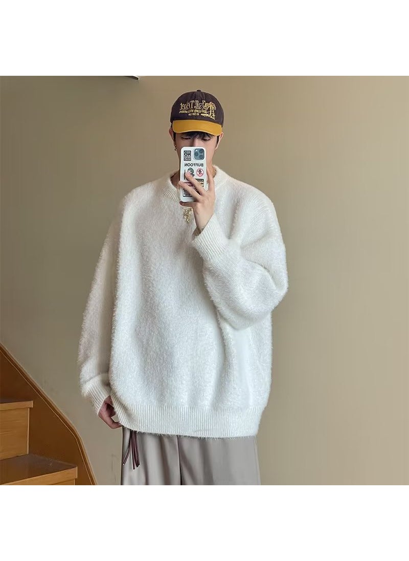 Generic - Brown American Retro Cashmere Sweater Men Winter Lazy Style Loose Knitted Sweater Coat Soft Comfortable Black - Image 1