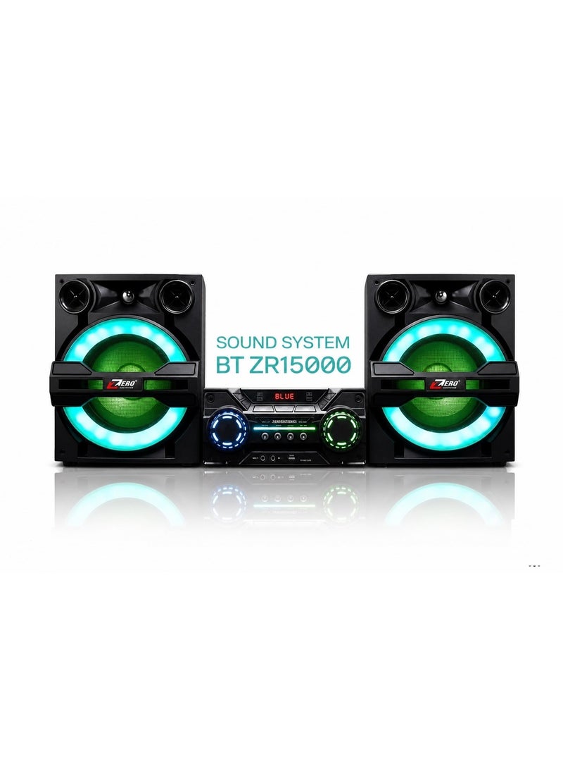 Zero ZR15000 Rechargeable Bluetooth Home Theater Sound System with 2 Speakers - Black - Image 2