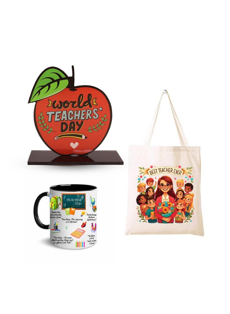 PRINTSHOP4ME Teachers Appreciation Gift Set-Acrylic Crystal,Black Coffee Mug,And Stylish Cotton Tote Bag-Gift For Educators,Mentors, And School Staff-Perfect For Teachers Day - Image 1