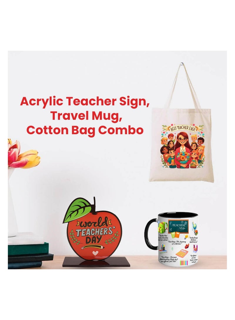 PRINTSHOP4ME Teachers Appreciation Gift Set-Acrylic Crystal,Black Coffee Mug,And Stylish Cotton Tote Bag-Gift For Educators,Mentors, And School Staff-Perfect For Teachers Day - Image 2