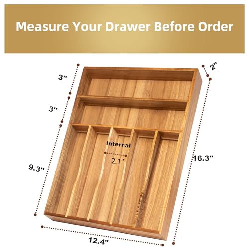 Conflech Silverware Organizer Acacia Kitchen Drawer Organizer Utensil Organizer Silverware Holder Cutlery Organizer in drawer Flatware Organizer Tray (Acacia 7 Slots) - Image 2