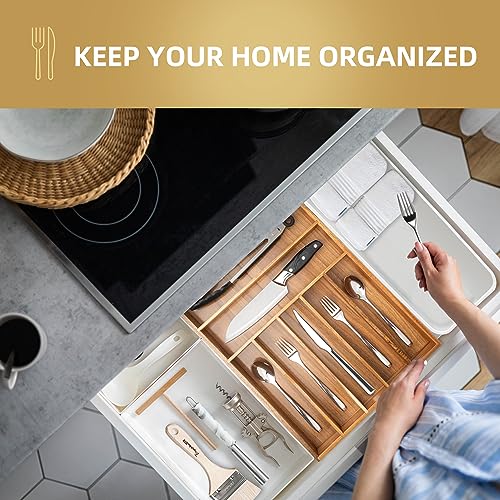 Conflech Silverware Organizer Acacia Kitchen Drawer Organizer Utensil Organizer Silverware Holder Cutlery Organizer in drawer Flatware Organizer Tray (Acacia 7 Slots) - Image 4