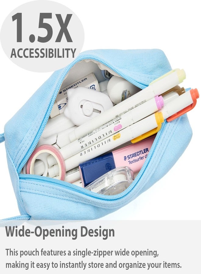 SPACEMATE Pencil Case Pouch Box Bag School Supplies Girls Boys Kids, Cute Preppy Stuff Large Big Capacity Aesthetic Canvas Pen Organizer, Back to College Stationary, Sky Blue, Simple Style, 1200ml - Image 5