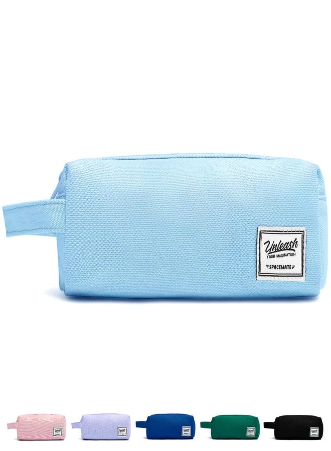 SPACEMATE Pencil Case Pouch Box Bag School Supplies Girls Boys Kids, Cute Preppy Stuff Large Big Capacity Aesthetic Canvas Pen Organizer, Back to College Stationary, Sky Blue, Simple Style, 1200ml - Image 1