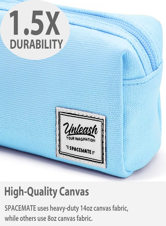 SPACEMATE Pencil Case Pouch Box Bag School Supplies Girls Boys Kids, Cute Preppy Stuff Large Big Capacity Aesthetic Canvas Pen Organizer, Back to College Stationary, Sky Blue, Simple Style, 1200ml - Image 3