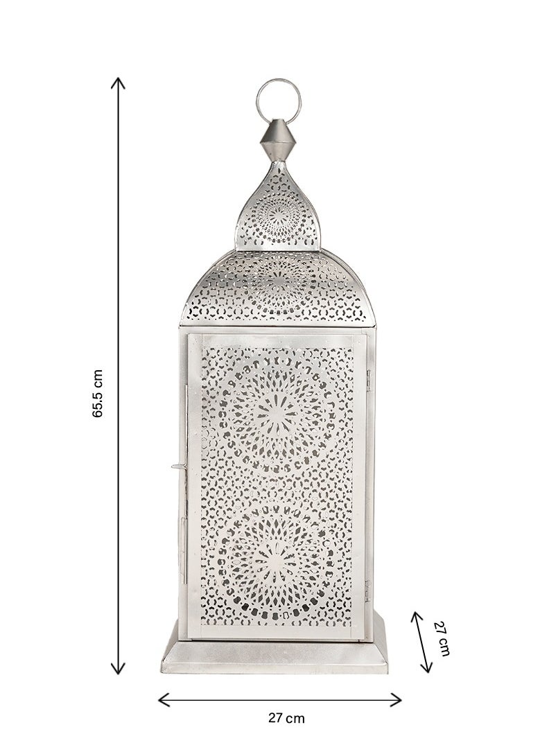 Hilalful HilalFul Handmade Chakra Large Silver Decorative Candle Holder Lantern | For Home Decor in Eid, Ramadan, Wedding | Living Room, Bedroom, Indoor, Outdoor Decoration | Islamic Themed | Moroccan  - Image 2