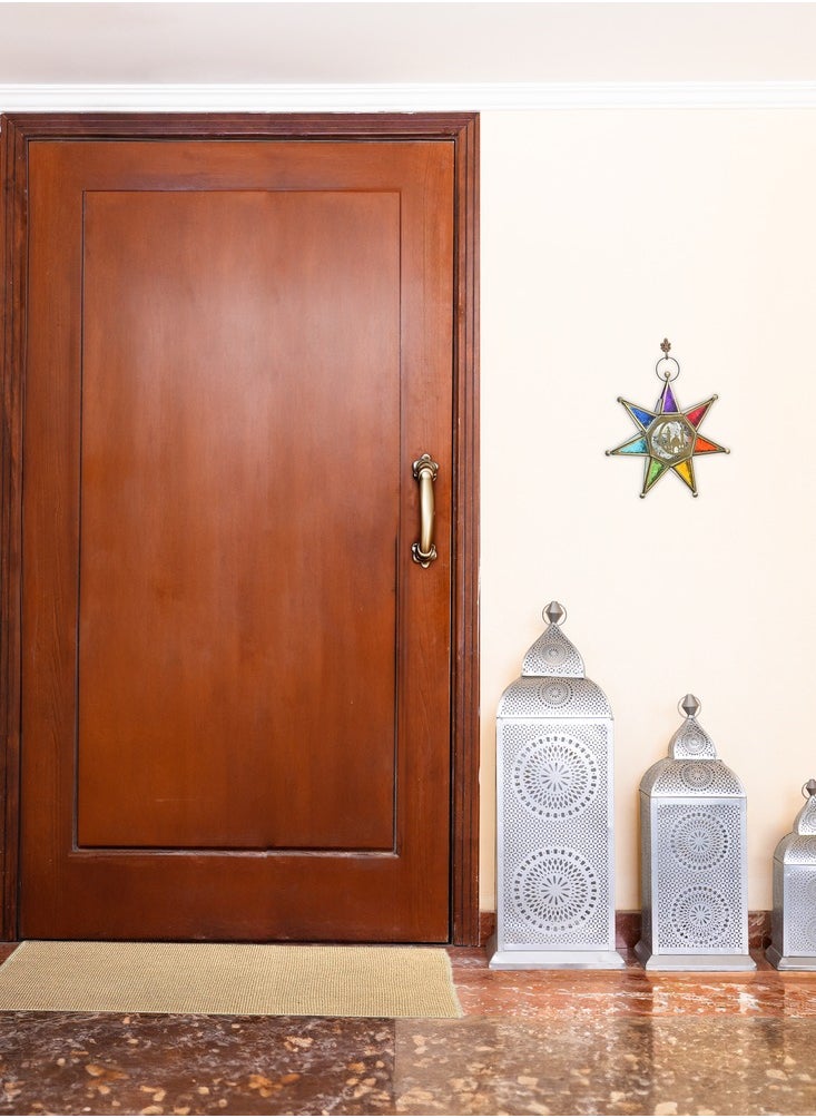 Hilalful HilalFul Handmade Chakra Large Silver Decorative Candle Holder Lantern | For Home Decor in Eid, Ramadan, Wedding | Living Room, Bedroom, Indoor, Outdoor Decoration | Islamic Themed | Moroccan  - Image 3