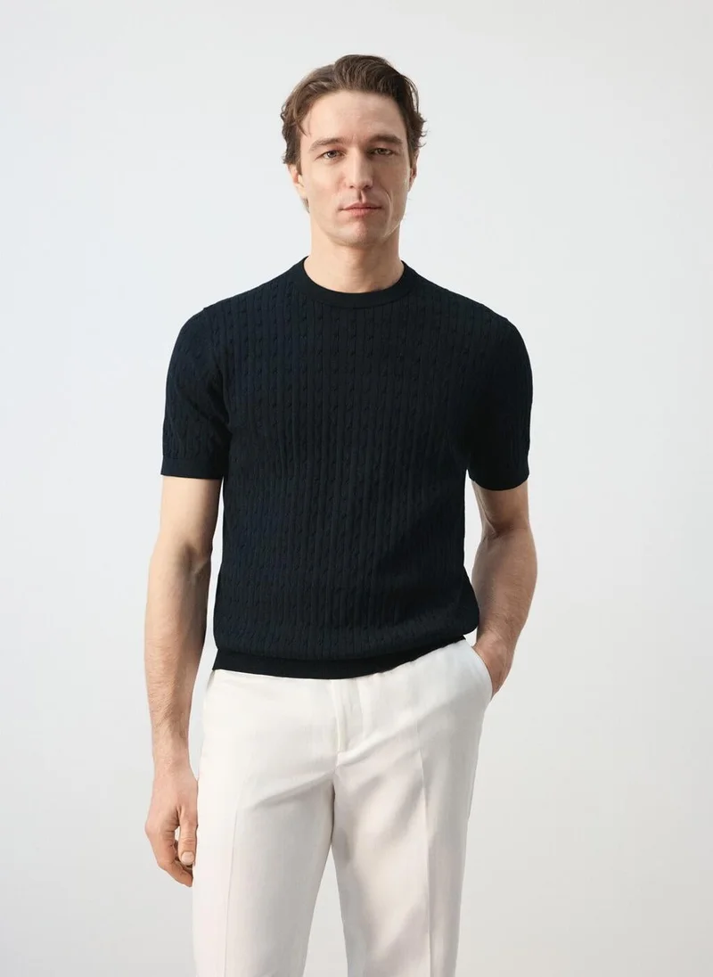 Mango Man Cable knit T-shirt 100% cotton