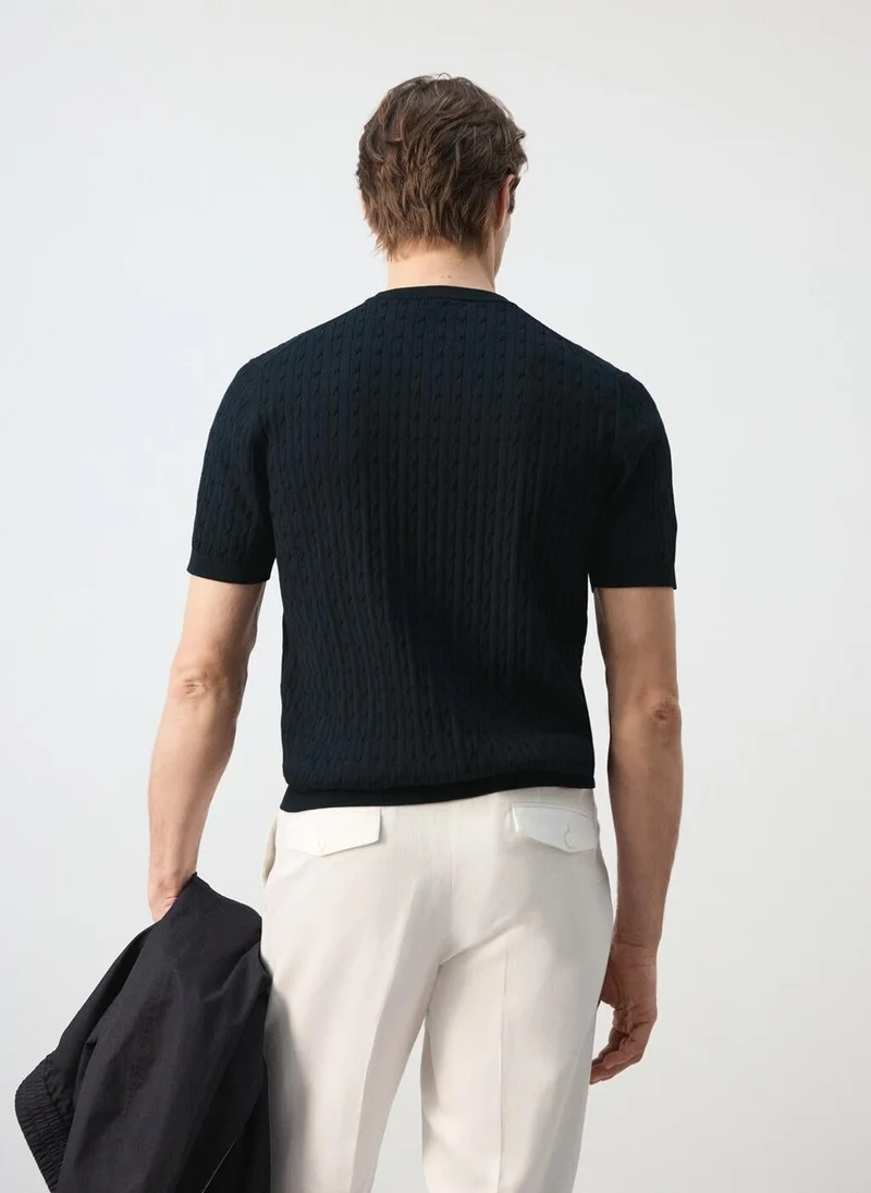 Mango Man Cable knit T-shirt 100% cotton