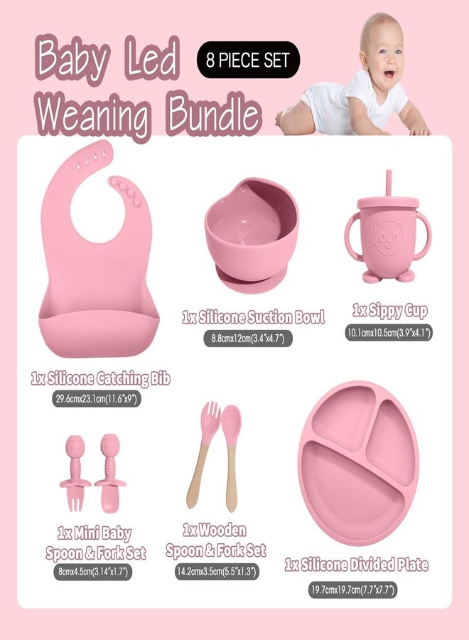 Catvegue Baby Led Weaning Supplies, 8 Piece BPA-Free Silicone Feeding Set, Silicone Suction Bowl, Forks & Spoons, Bib & Cup, Develops Self Feeding Skills, Dishwasher Safe, for 6+ Months (Pink) - Image 2