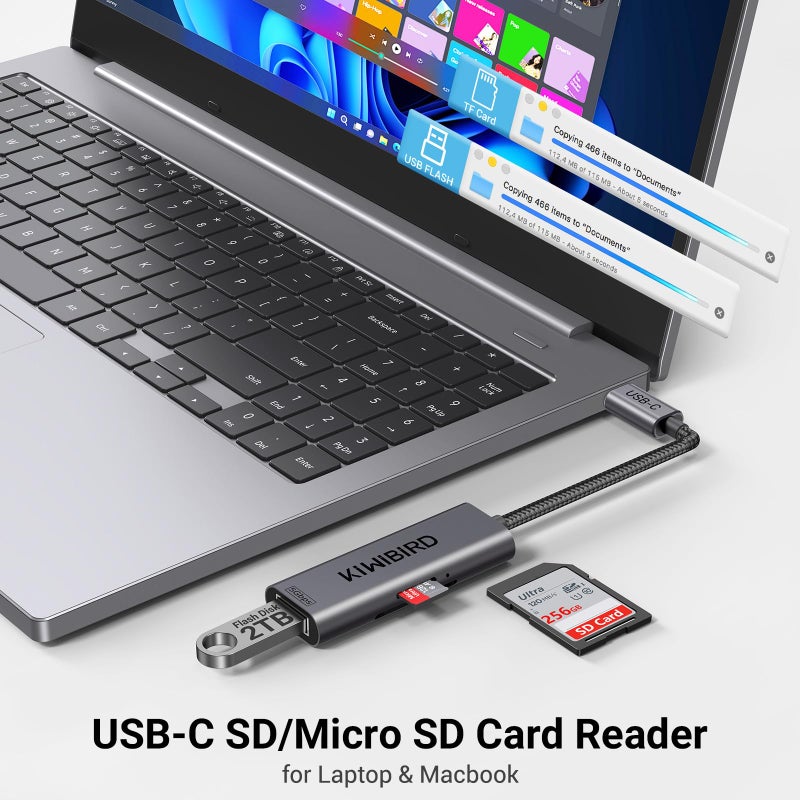 KiWiBiRD USB C SD Card Reader, Micro SD to Type C Thunderbolt 3 4 Adapter for SDHC SDXC TF UHS-I Cards Compatible with MacBook Air Pro M1 M2, iPad Pro Air 2020/2021/2022, Galaxy S20/S21/S22 - Image 3