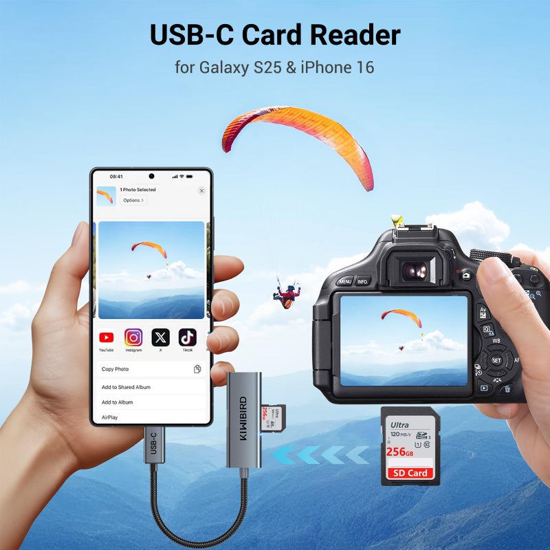 KiWiBiRD USB C SD Card Reader, Micro SD to Type C Thunderbolt 3 4 Adapter for SDHC SDXC TF UHS-I Cards Compatible with MacBook Air Pro M1 M2, iPad Pro Air 2020/2021/2022, Galaxy S20/S21/S22 - Image 4
