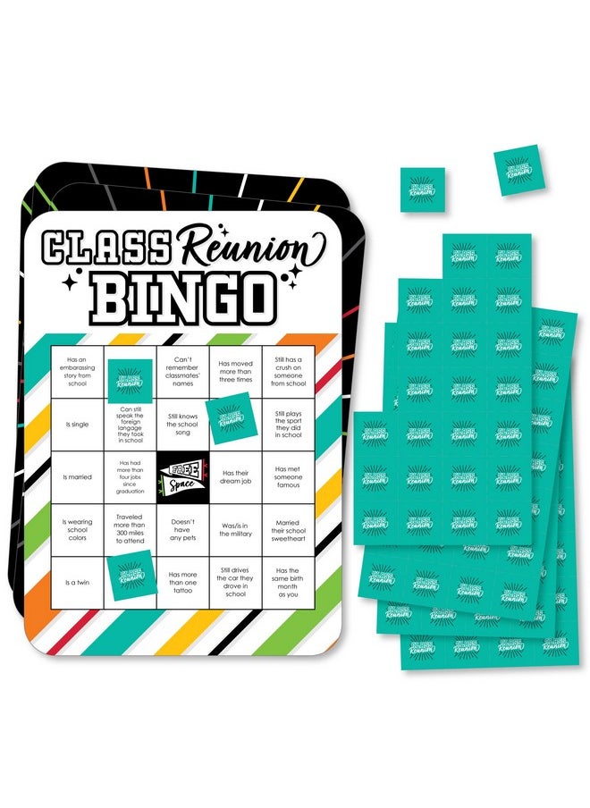 Big Dot of Happiness Big Dot of Happiness Still Got Class - Find the Guest Bingo Cards and Markers - High School Reunion Party Shaped Bingo Game - Set of 18  - Image 1