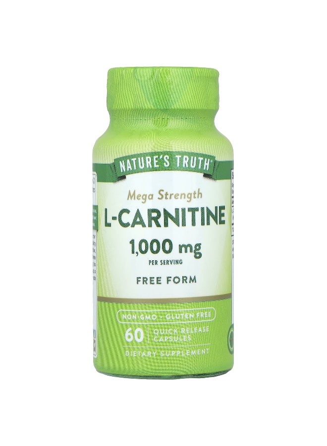 natures truth Nature's Truth, L-Carnitine, Mega Strength, 1,000 mg, 60 Quick Release Capsules (500 mg Per Capsule) 