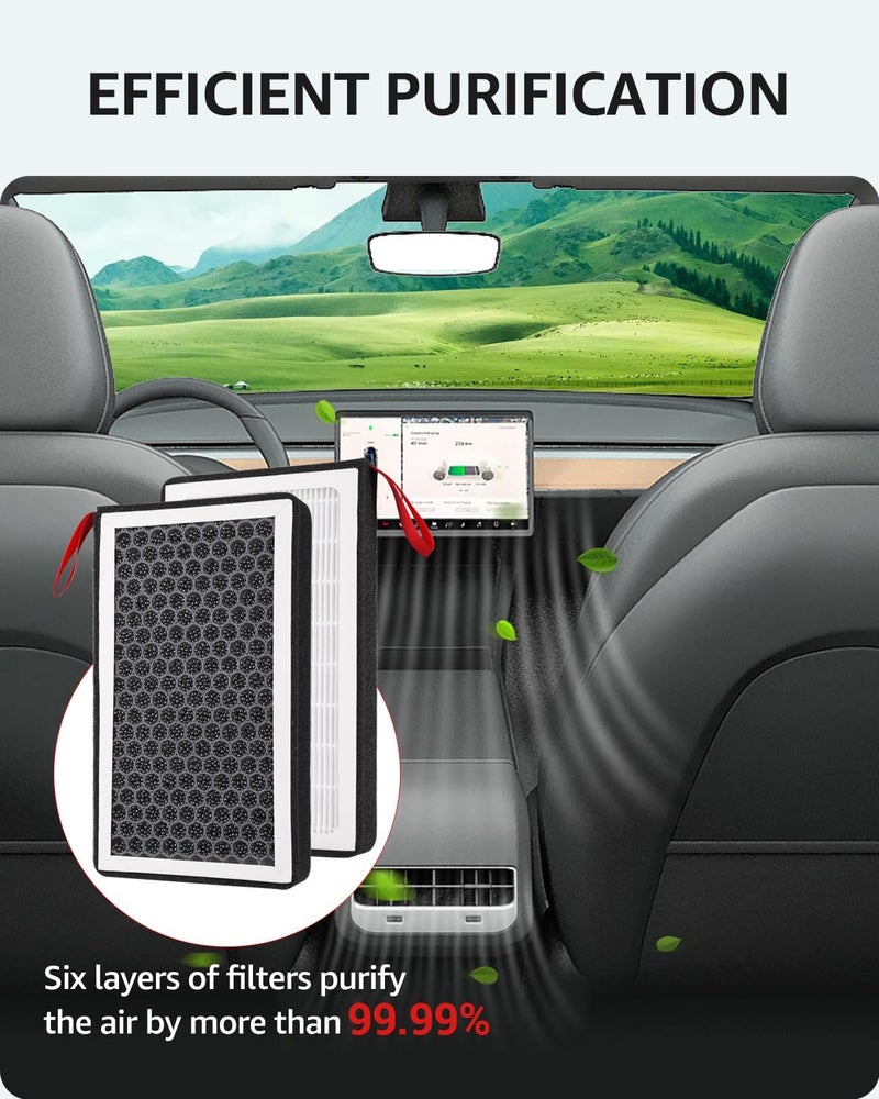 Basenor فلتر هواء HEPA المحسن لطراز تسلا Y&3 من BASENOR، [استبدال فلتر OEM] فلتر هواء المقصورة مع الكربون النشط لطراز 2017-2025 Model 3 وطراز 2020-2026 Model Y [يتناسب مع طراز 2025 2026 Model Y Juniper Launch] - Image 2