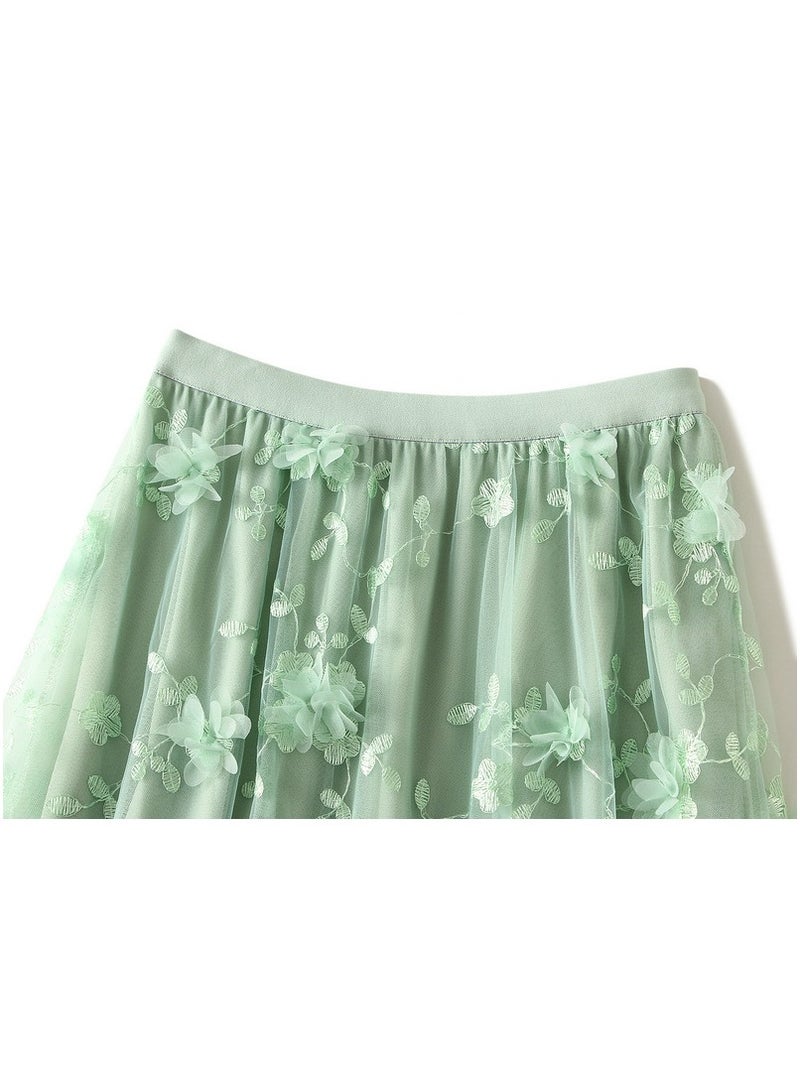 Loquat Women's Artistic Hhigh Waisted Long Skirt Green  - Image 2