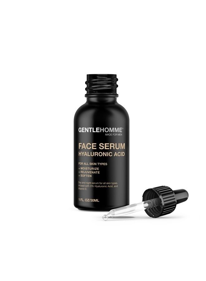 GENTLEHOMME Hyaluronic Acid Day & Night Facial Serum for Men with Hyaluronic Acid, & Vitamin E - Moisturize, Rejuvenate & Soften Face - Mens Anti-Aging Solution For All Skin Types - 1 Oz - Unscented - Image 1