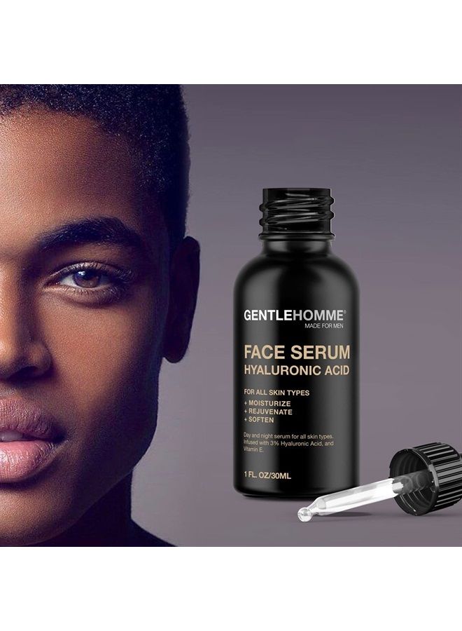 GENTLEHOMME Hyaluronic Acid Day & Night Facial Serum for Men with Hyaluronic Acid, & Vitamin E - Moisturize, Rejuvenate & Soften Face - Mens Anti-Aging Solution For All Skin Types - 1 Oz - Unscented - Image 2