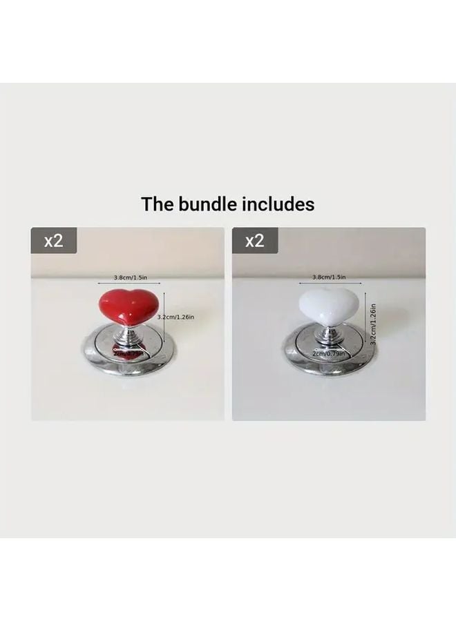 زر تانك المرحاض الأحمر والأبيض على شكل قلب، زر حمام مبدع للضغط - Image 1