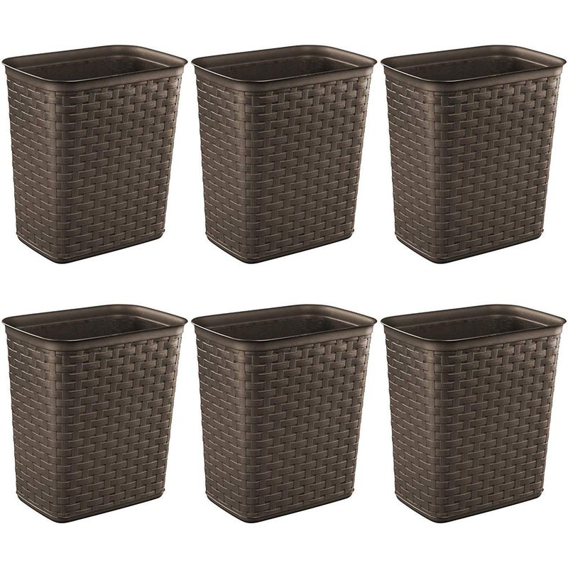Sterilite Sterilite 34 Gallon Weave Wastebasket Small Decorative Trash Can for the Bathroom Bedroom Dorm Room or Office Espresso Brown 6Pack 