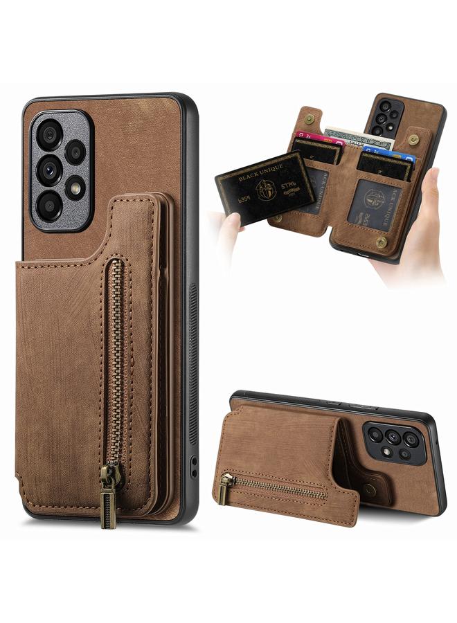 Green Tiger For Samsung Galaxy A32 4G Retro Leather Zipper Wallet Back Phone Case(Brown)