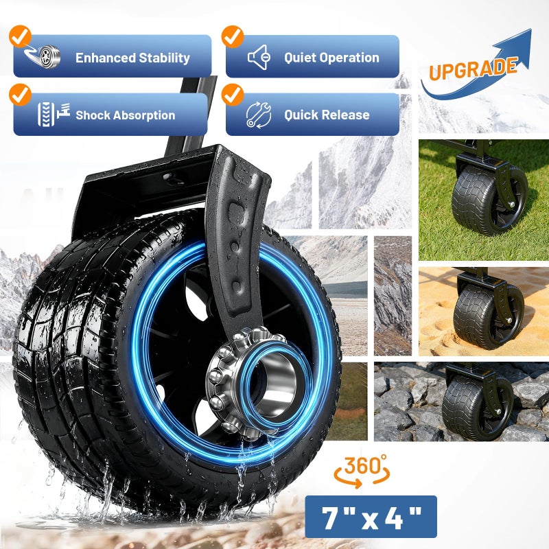 EchoSmile Collapsible Wagon Cart for Camping & Beach - Heavy Duty 400lbs Capacity All-Terrain Cart with Wide Wheels, Portable Folding Utility Wagon for Grocery, Garden, Sports,Blue&Orange - Image 4