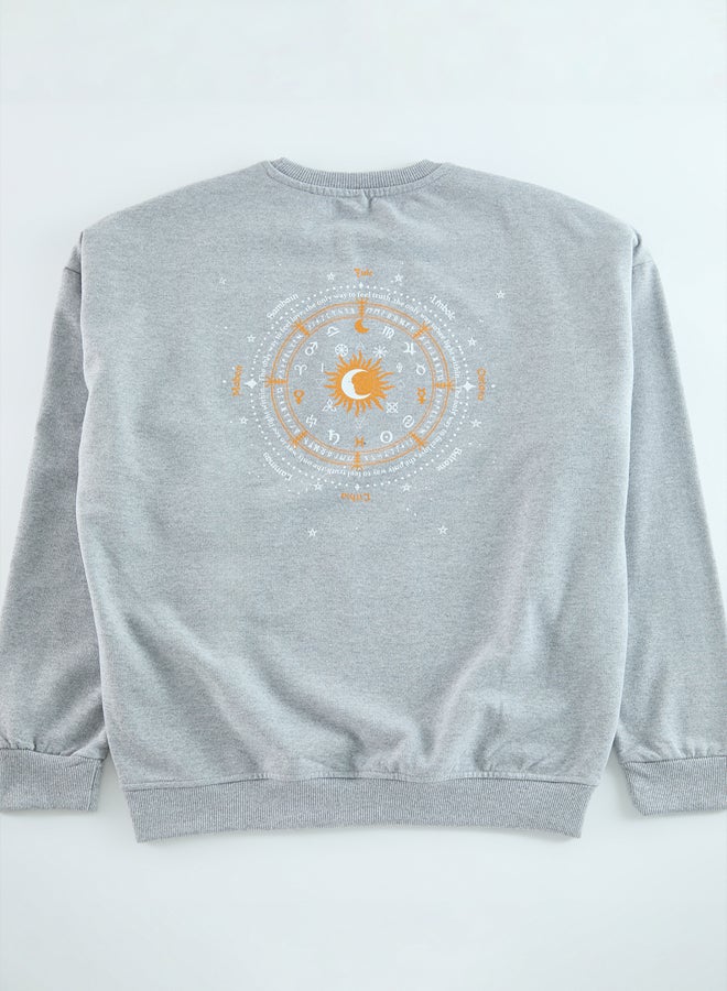 trendyol Grey Melange Regular/Normal Cut Crew Neck Printed Inside Polar Fleece Sweatshirt - Image 1