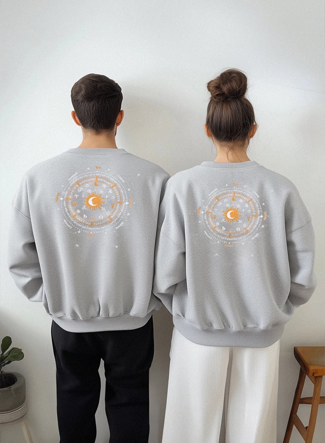 trendyol Grey Melange Regular/Normal Cut Crew Neck Printed Inside Polar Fleece Sweatshirt - Image 2