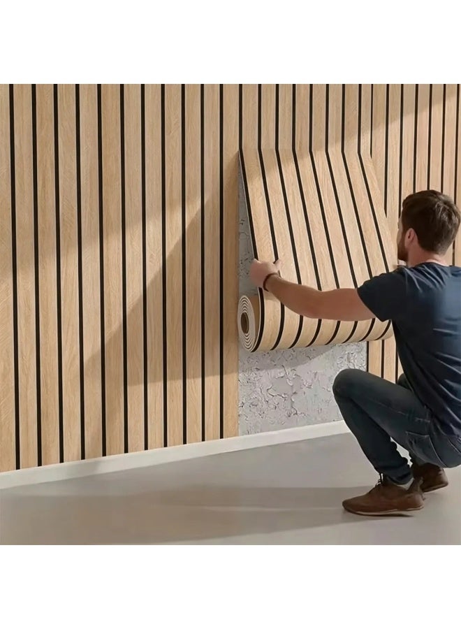 Peel and Stick Wallpaper Faux Wood Grid Design, Waterproof & Moisture-Proof, for Walls & Ceilings - Image 1