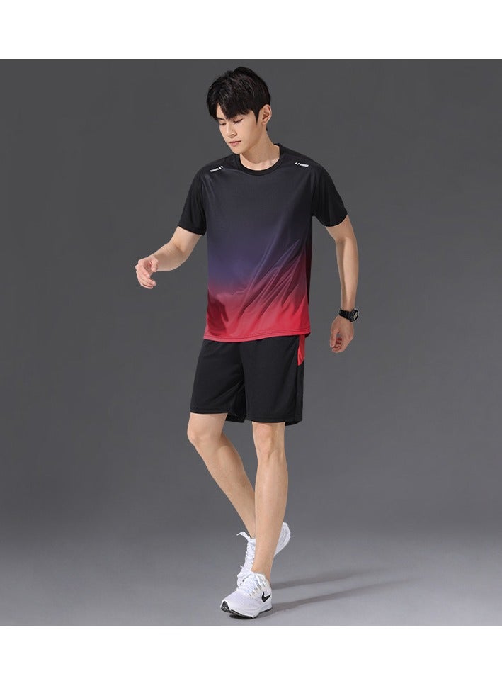 Generic 2-piece Men's Sportswear Set Summer Running Gear Quick-drying short-sleeved T-shirt Sports Training Fitness Clothing Quick-drying Shorts Set - Image 2