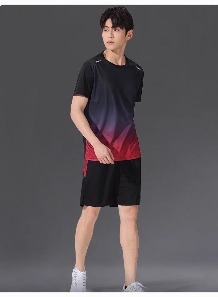 Generic 2-piece Men's Sportswear Set Summer Running Gear Quick-drying short-sleeved T-shirt Sports Training Fitness Clothing Quick-drying Shorts Set - Image 3