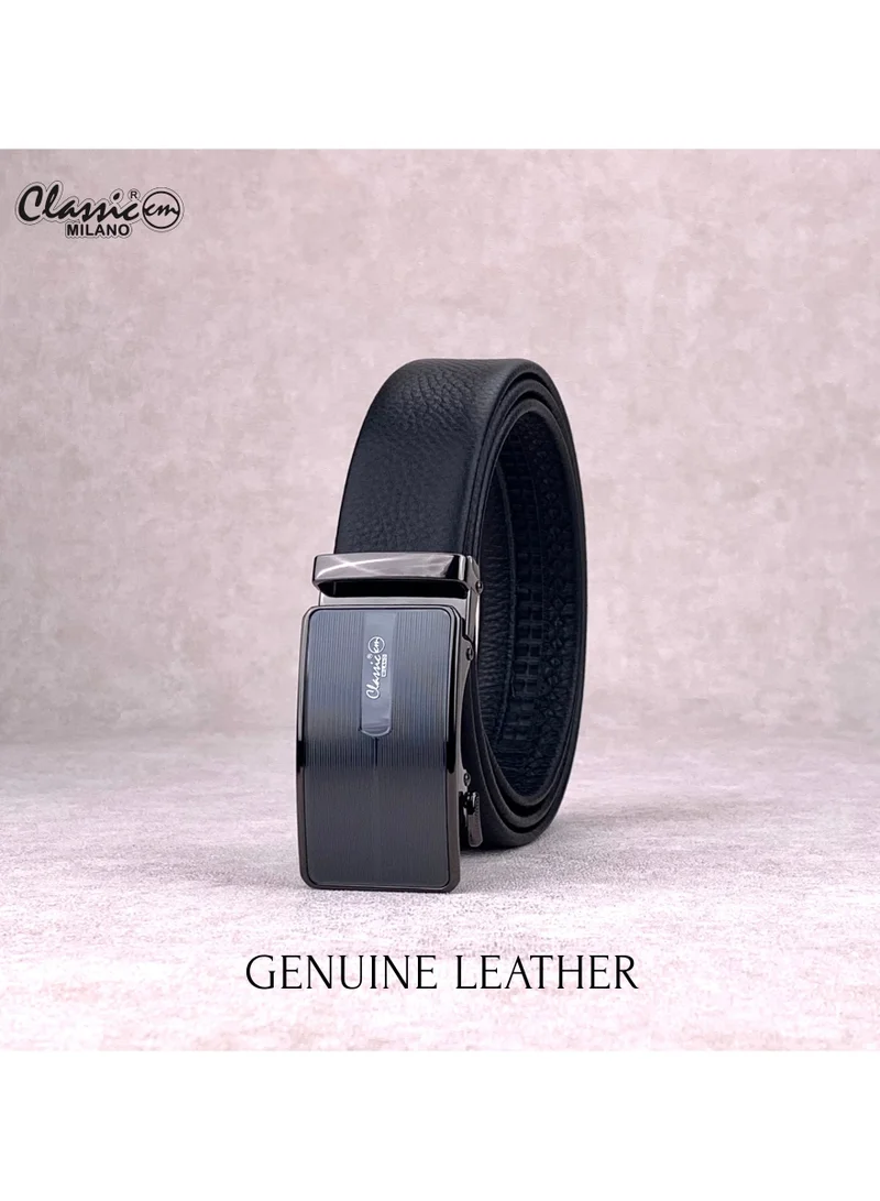 Classic Milano Black (ALTHQ-3705-1) Classic Milano Genuine Leather Belt for Men, Formal Dress Belt with Automatic Ratchet Buckle, Men's Belt for Office Wear with Gift Box for Men | Best Price UAE