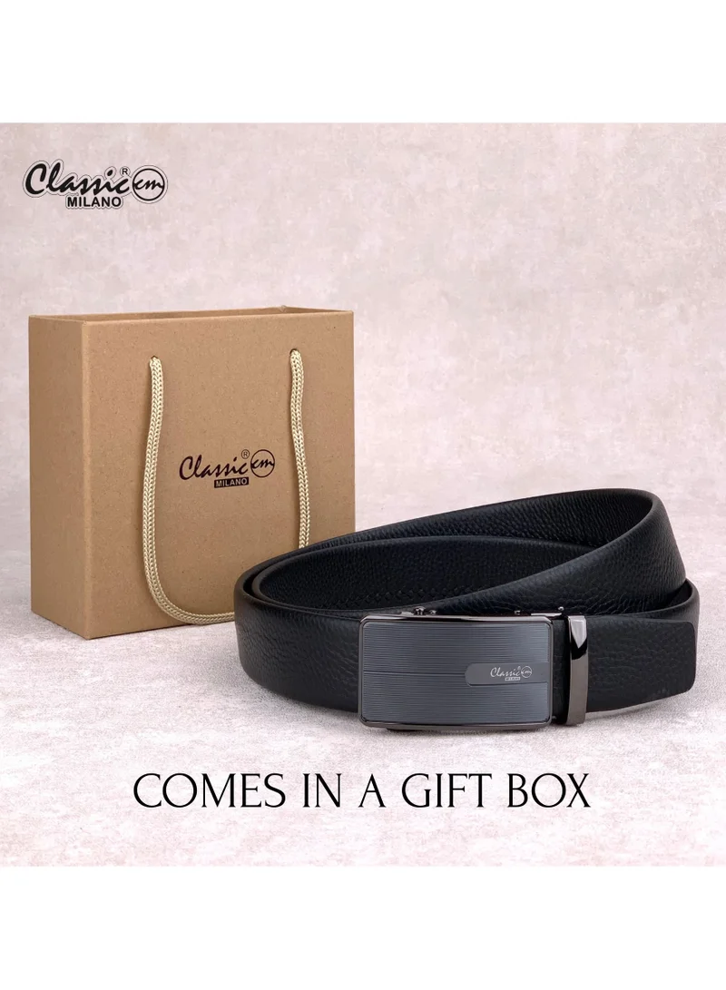 Classic Milano Black (ALTHQ-3705-1) Classic Milano Genuine Leather Belt for Men, Formal Dress Belt with Automatic Ratchet Buckle, Men's Belt for Office Wear with Gift Box for Men | Best Price UAE