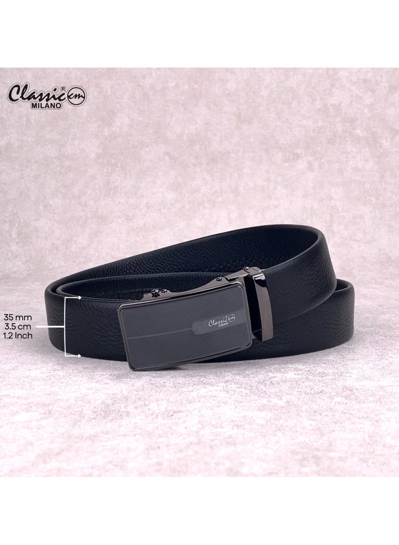 Classic Milano Black (ALTHQ-3705-1) Classic Milano Genuine Leather Belt for Men, Formal Dress Belt with Automatic Ratchet Buckle, Men's Belt for Office Wear with Gift Box for Men | Best Price UAE