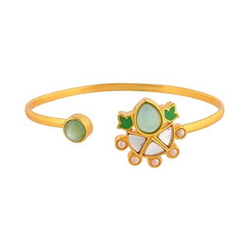 VOYLLA Forever More Green Enamelled Floral Pearls and Green Stones Bracelet - Image 1